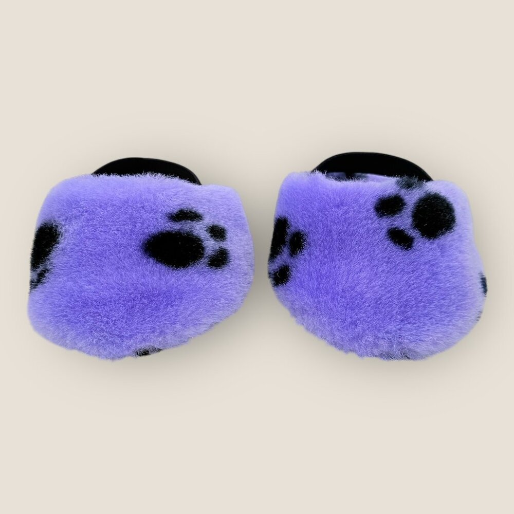 Build-A-Bear Workshop Purple Black Plush Paw Print Bear Slippers BAB Clothing A